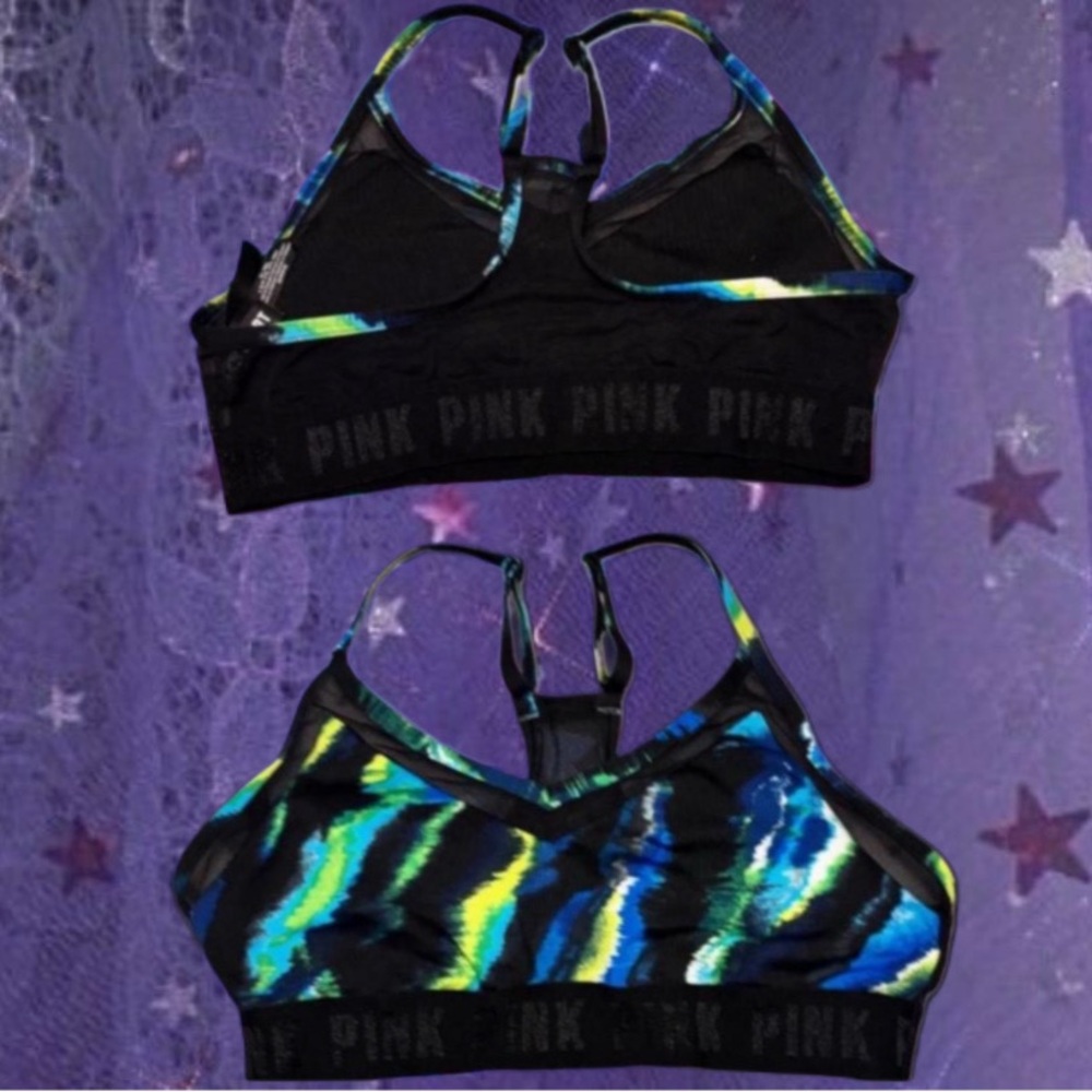 PINK Victoria's Secret Black and Multicolor Sports Bra✨